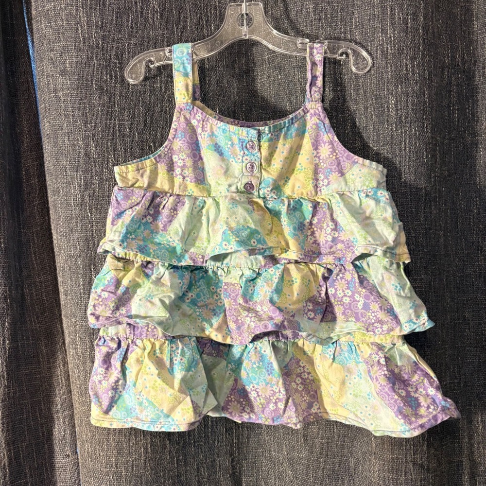 Faded Glory Purple Blue Green Tiered Ruffle Floral Sleeveless Dress (Girls 3T)